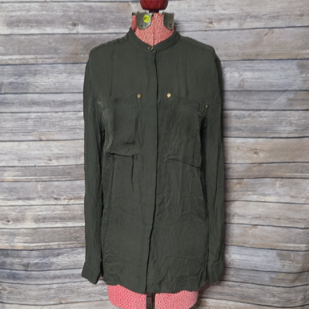 Michael Kors Green Button Up Top